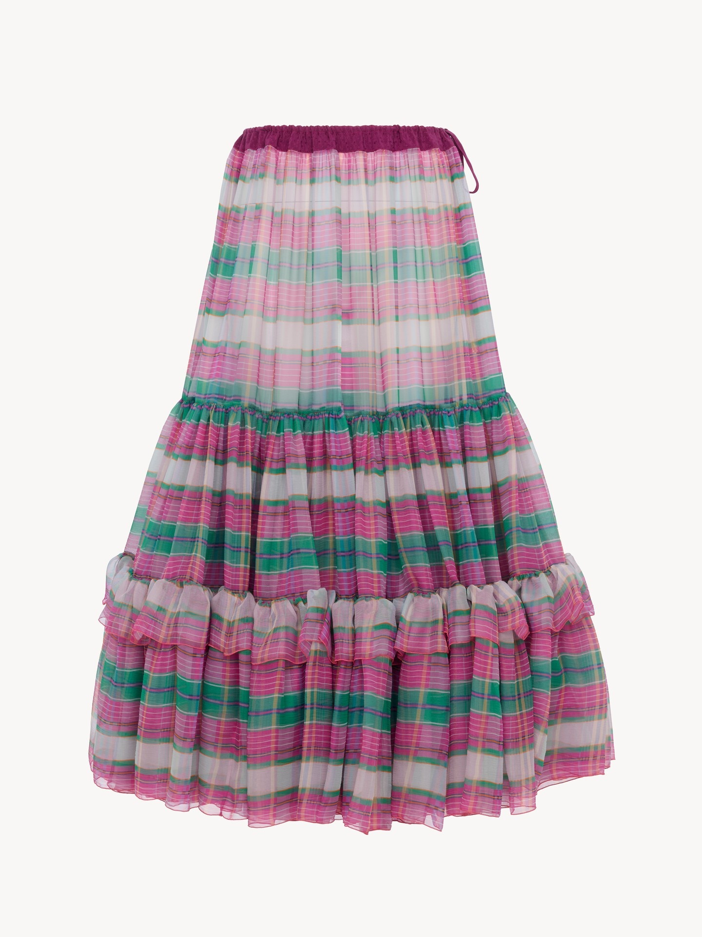 Ruffled long skirt in check silk mousseline - 2.0