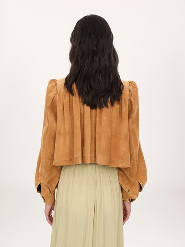 Gathered boule jacket in suede leather - 5