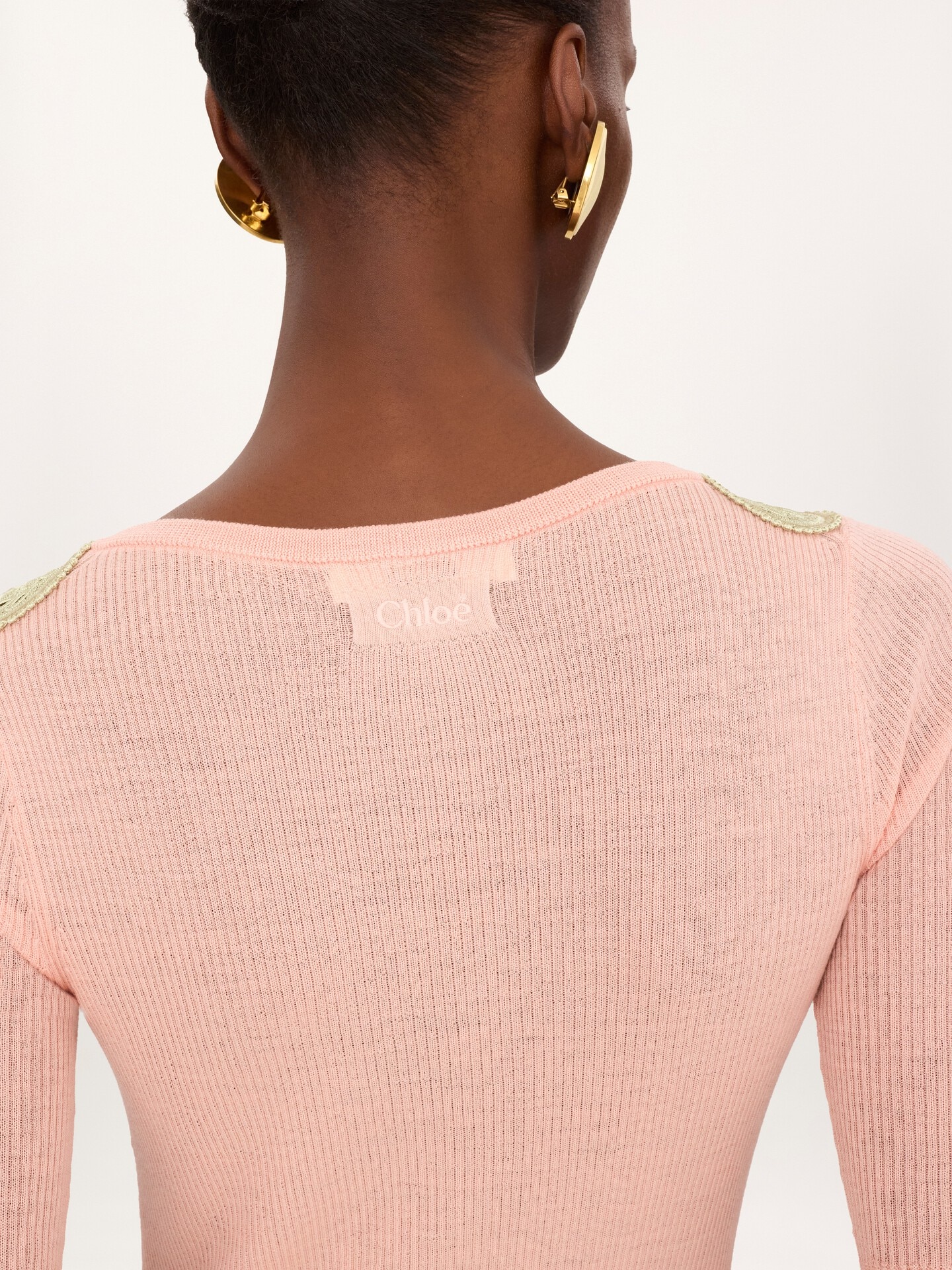 Elbow-sleeve fitted sweater in a wool knit & lace - 5.0