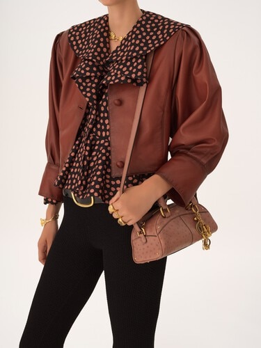 Bolso bowling Chlo&eacute; peque&ntilde;o de cuero efecto avestruz - 3