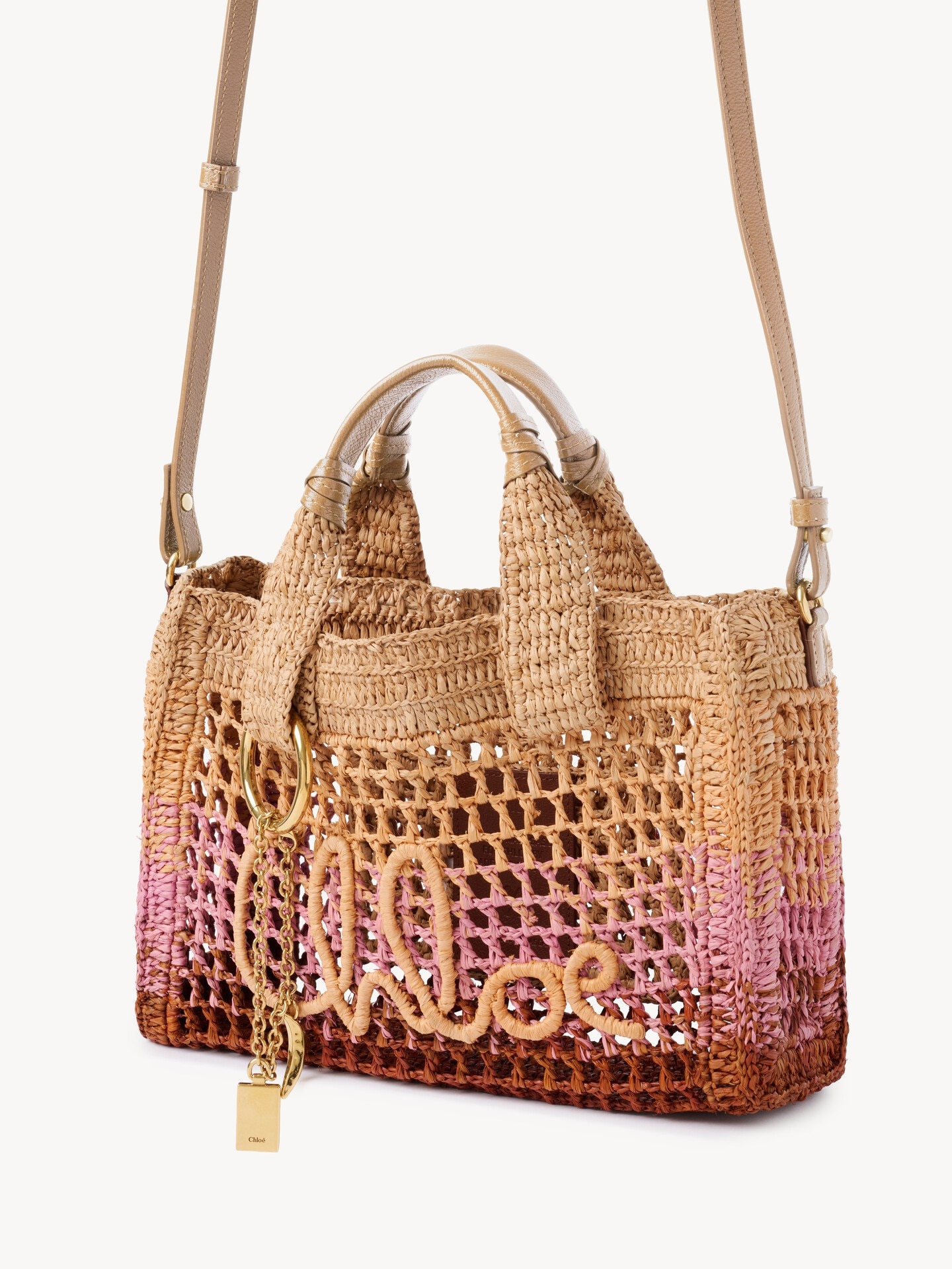 Small Summer Banana east-west tote bag with strap in raffia - 3.0