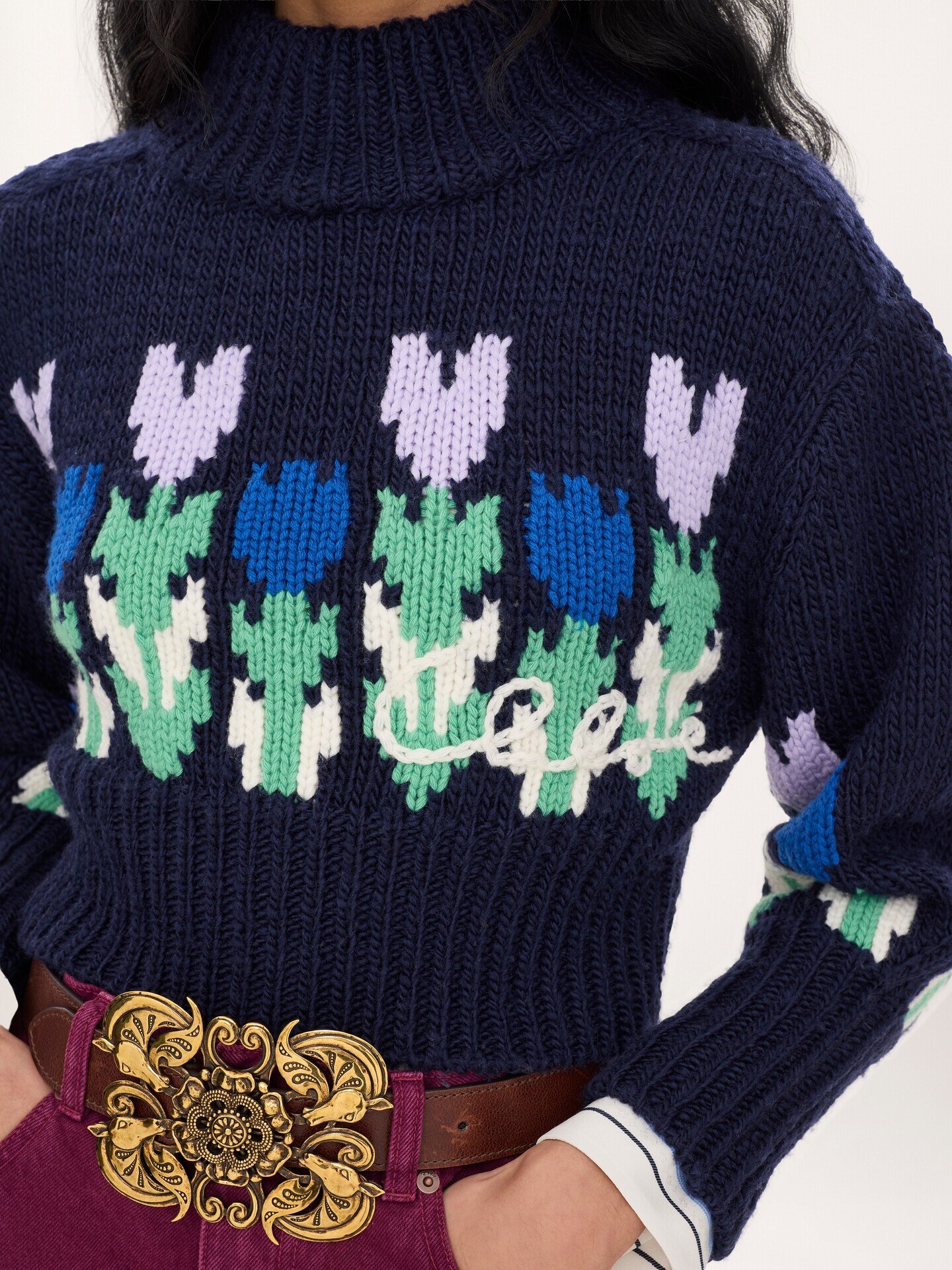 Cropped mock-neck logo sweater in a wool knit - 5.0