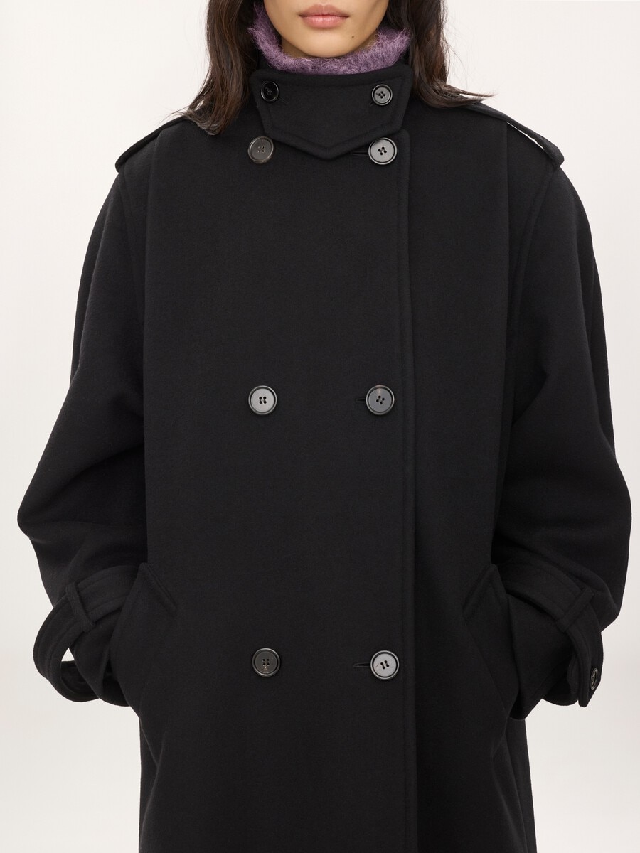 High-neck long coat in double-face wool - 7