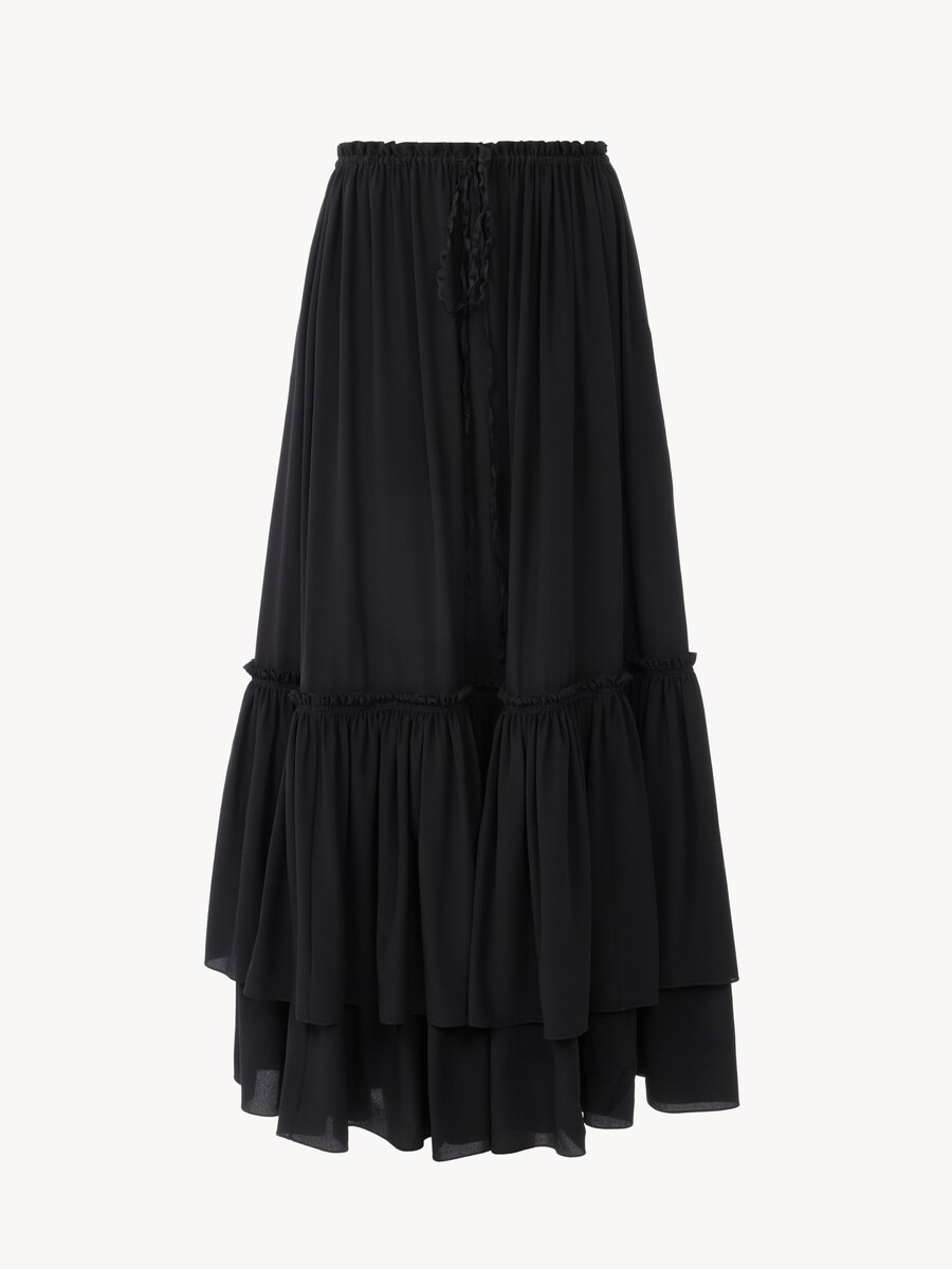 Ruffled long skirt in cr&ecirc;pe de chine - 1