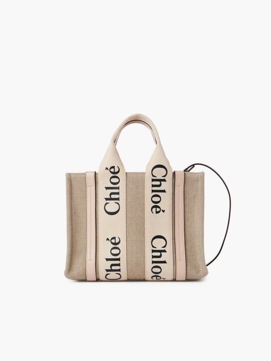 Small Woody tote bag in linen - 2