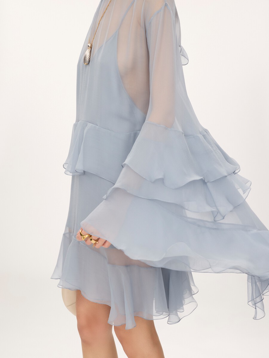 Ruffled mini dress in silk mousseline - 3