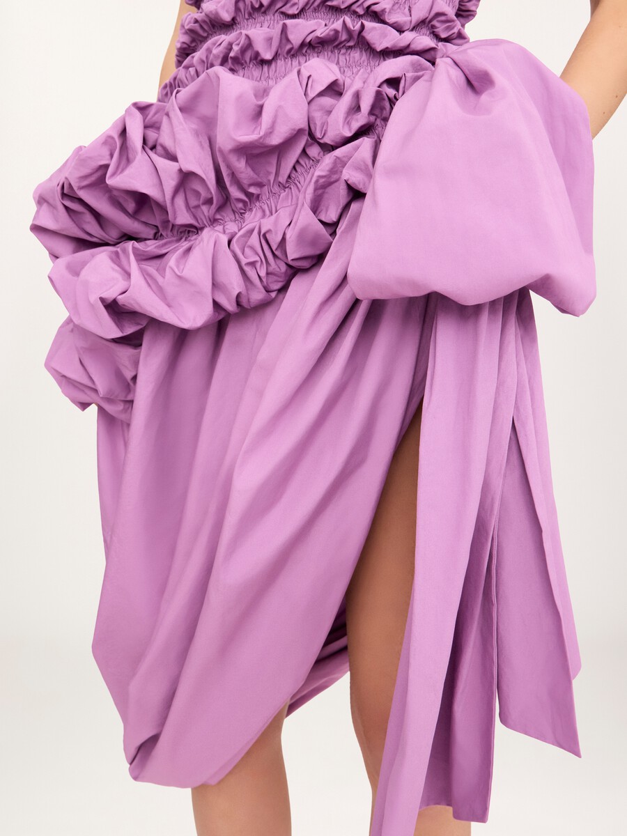 Ruched bustier midi dress in cotton poplin - 6
