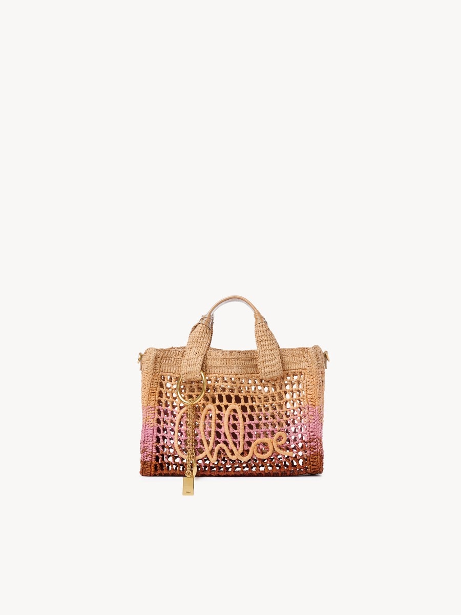 Small Summer Banana east-west tote bag with strap in raffia - 1