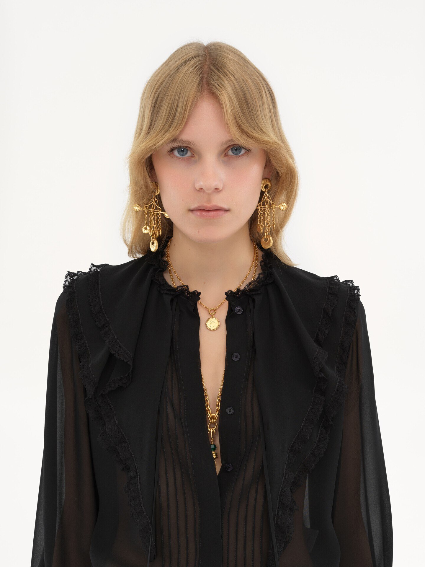 Ruffled blouse in silk georgette - 5.0