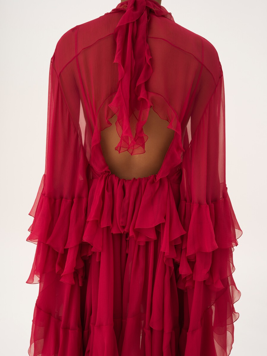 Ruffled mini dress in silk mousseline - 6