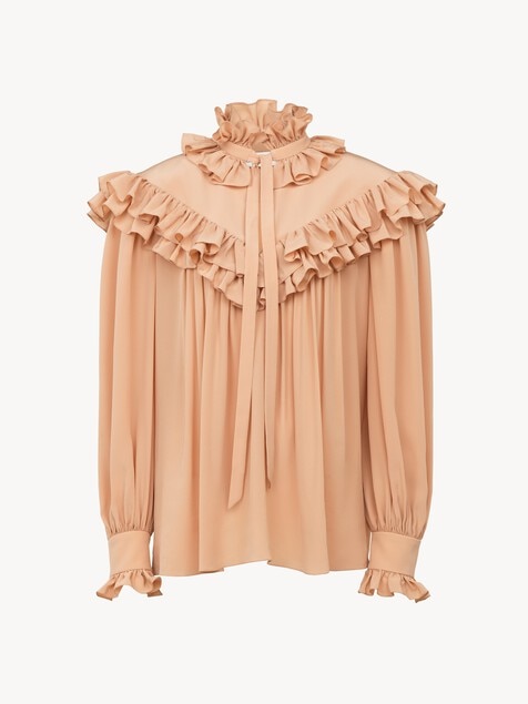 Oversized ruffle top in cr&ecirc;pe de chine