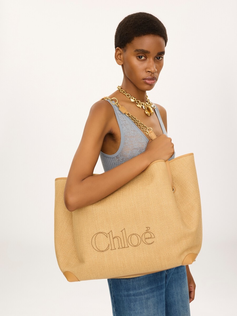 Large Chlo&eacute; Clover double carry bag in raffia-effect fibers - 3