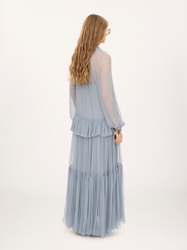 Fluid lavalli&egrave;re long dress in silk mousseline - 5