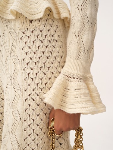 Ruffled logo cardigan in a silk, alpaca & cotton knit - 7