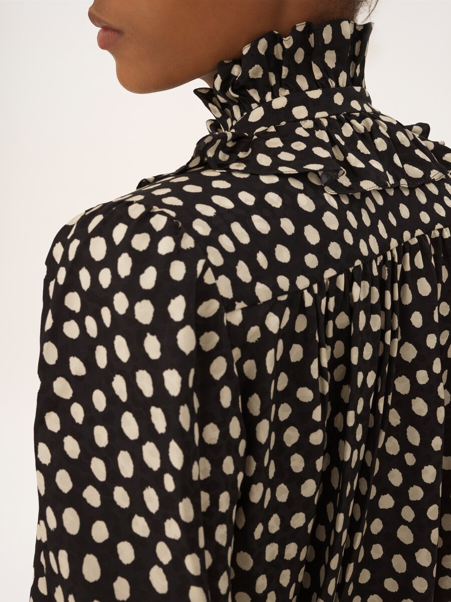 Tie-front ruffled blouse in silk jacquard - 6