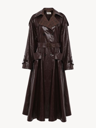 Double-breasted long riding coat in coated linen - 2