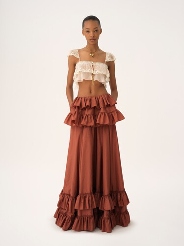 Ruffled bralette in silk mousseline & lace - 3