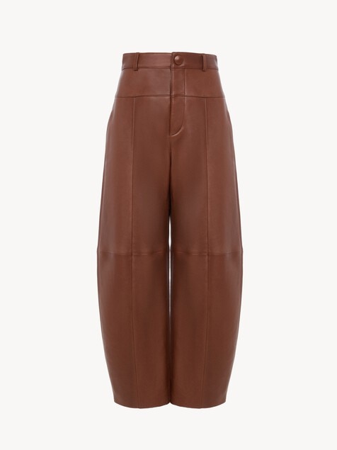 High-rise barrel pants in leather