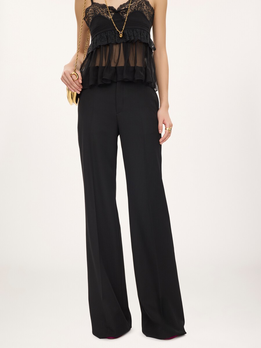 High-rise flared pants in wool grain de poudre - 4