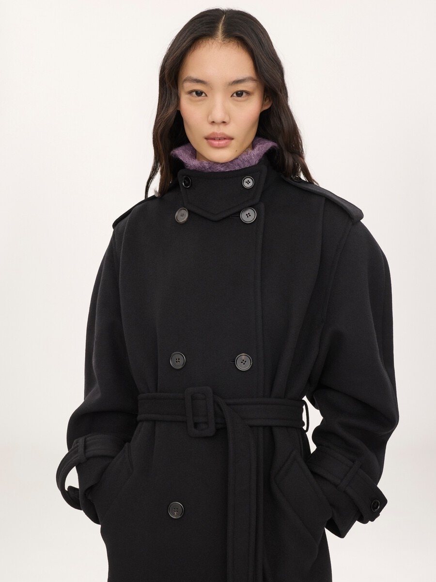 High-neck long coat in double-face wool - 4