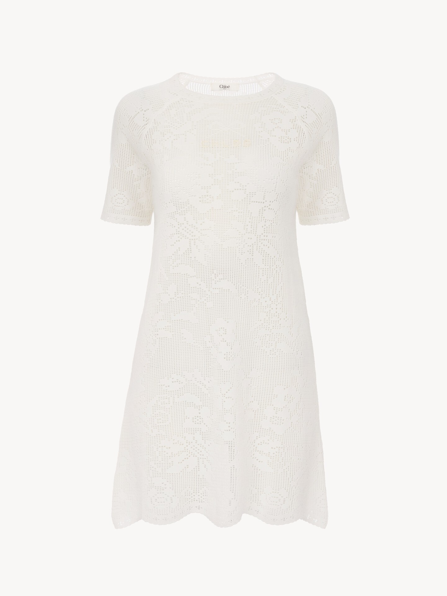 Short-sleeve fitted mini dress in a cotton knit - 2.0