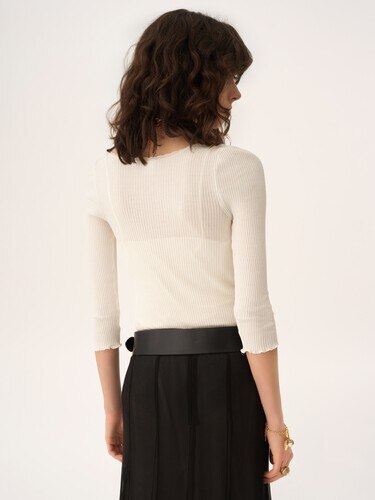 Scoop-neck fitted cardigan in cotton - 5