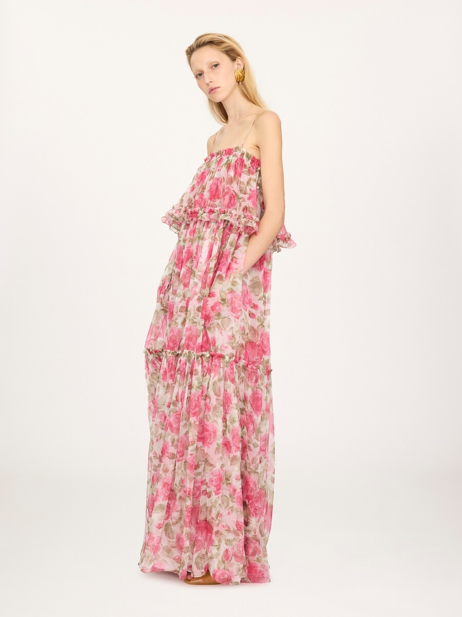 Thin-strap long dress in silk mousseline - 5
