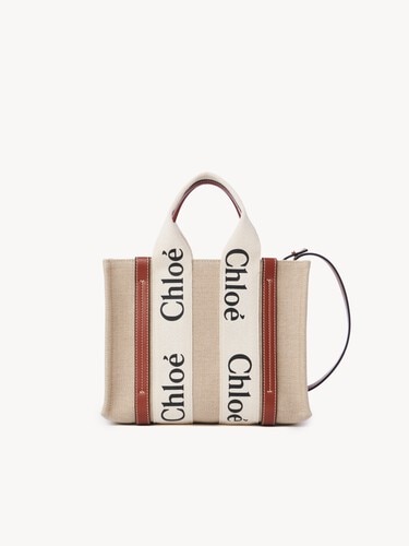 Small Woody tote bag in linen - 2