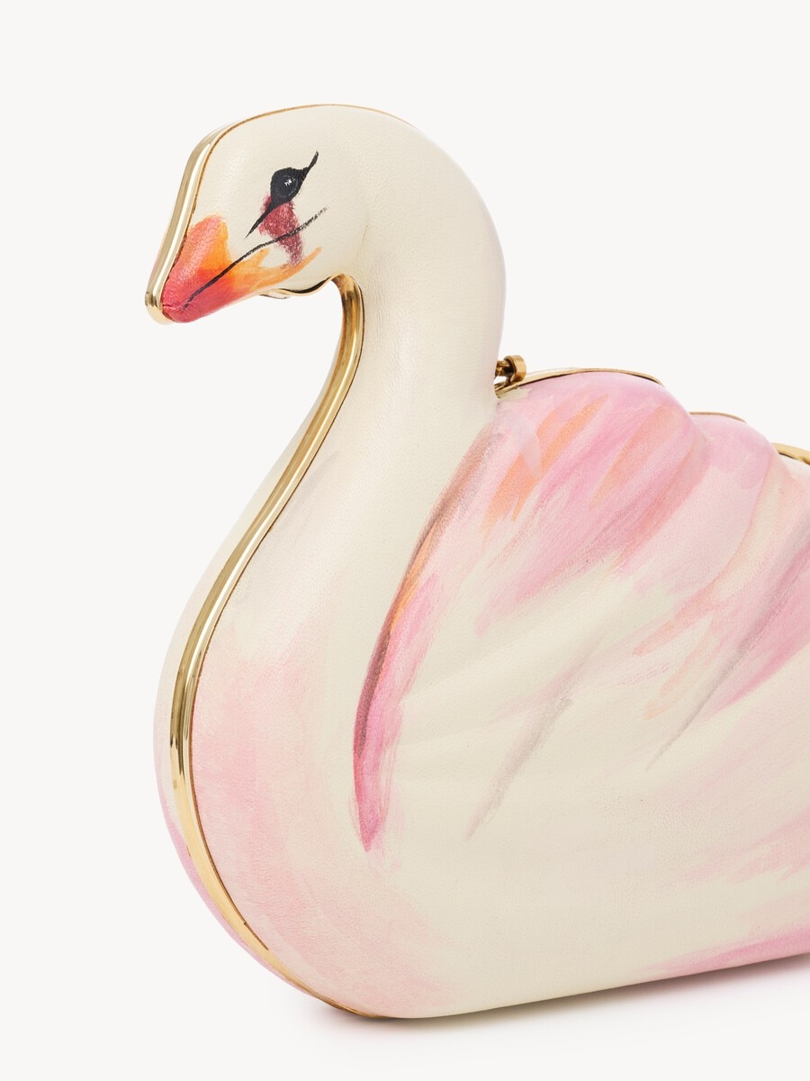 Minaudi&egrave;re Chlo&eacute; Tropicus cisne de cuero pintado a mano - 7