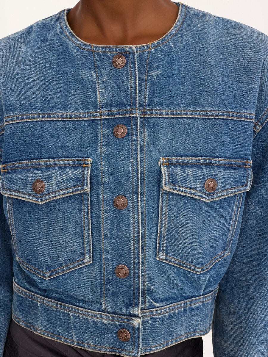 Collarless cropped jacket in denim - 5