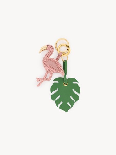 Chlo&eacute; Symbols Flamingo key ring bag charm in raffia & leather - 2