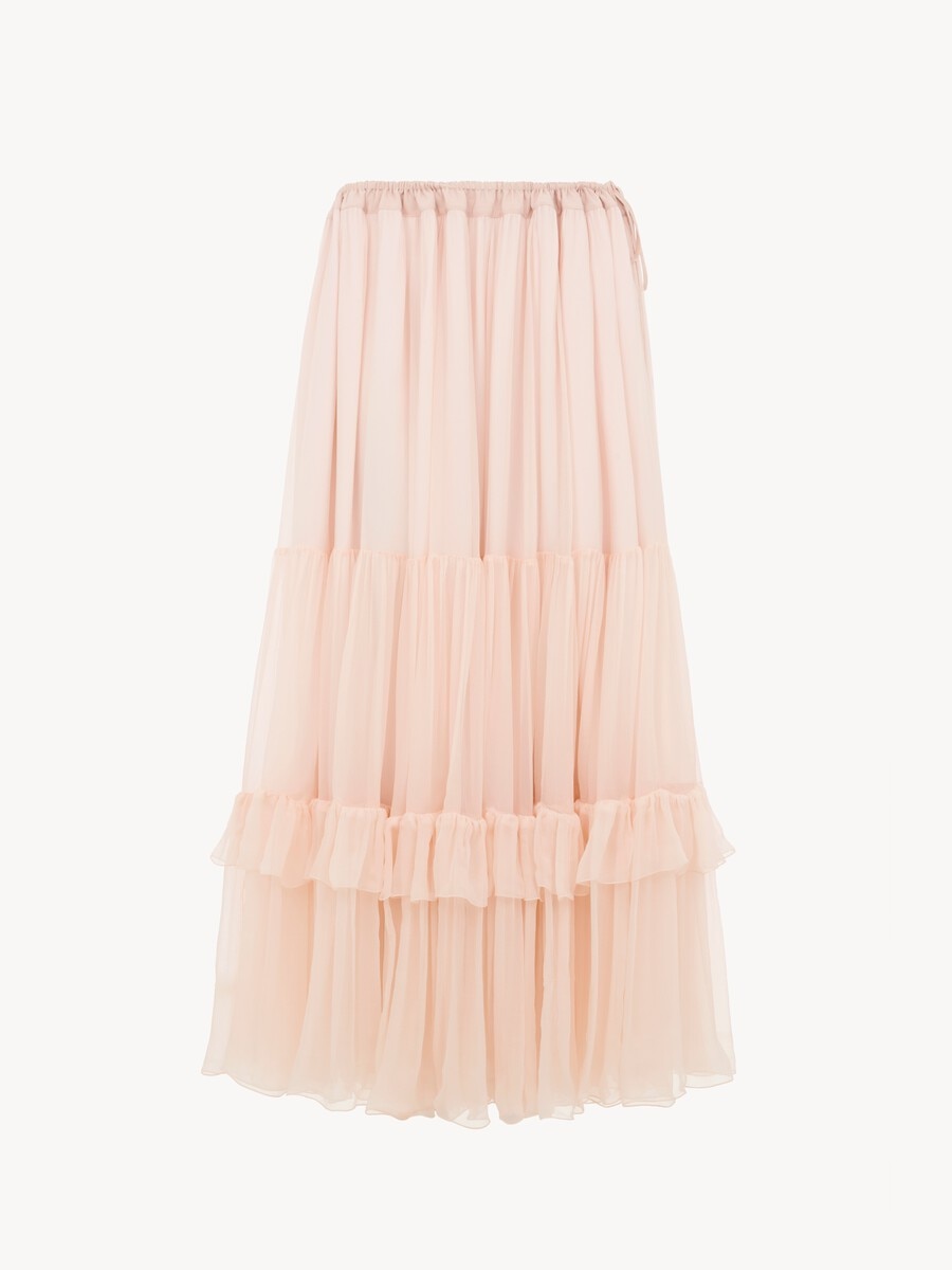 Ruffled long skirt in silk mousseline - 2