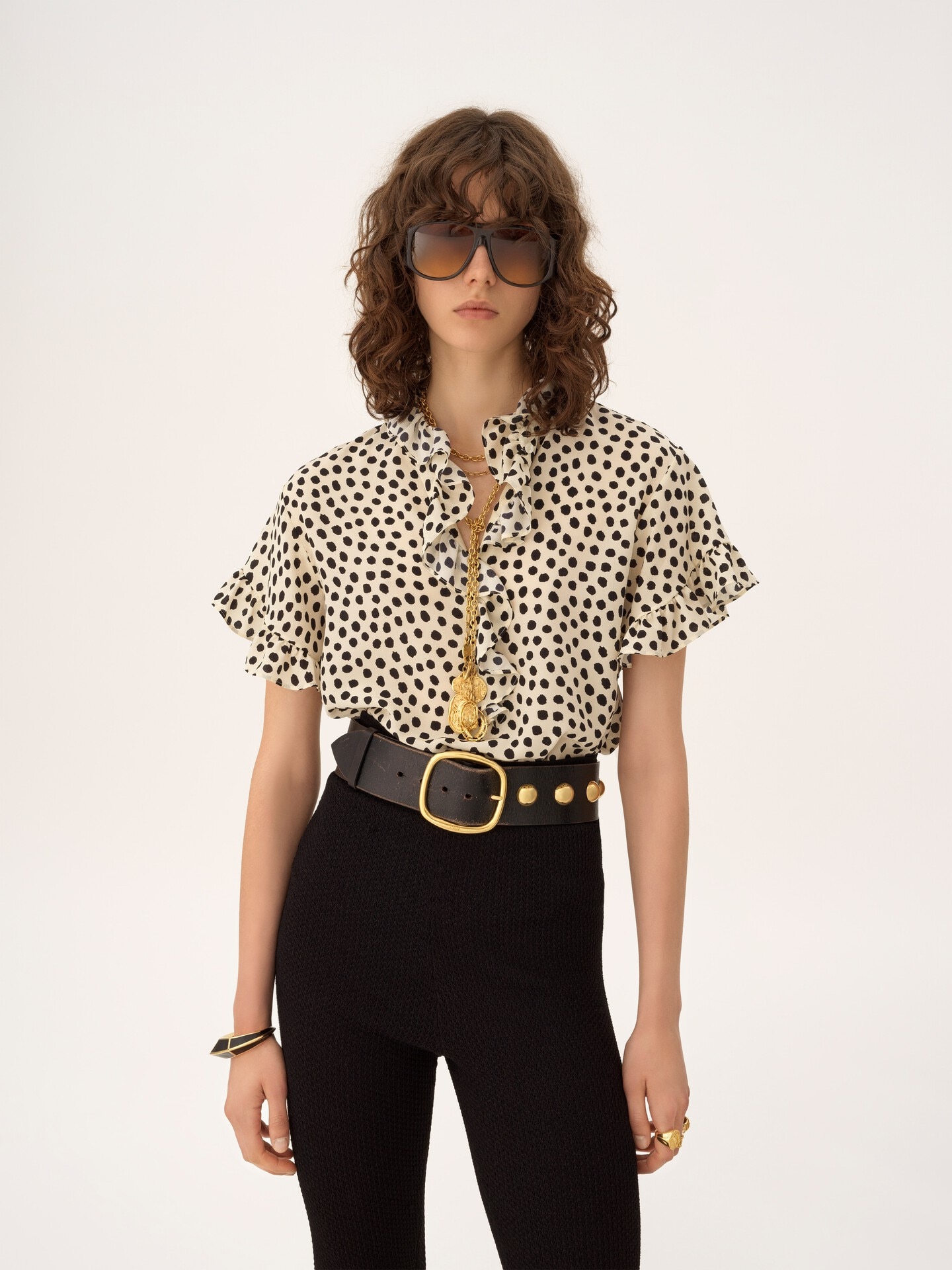 Short-sleeve ruffle top in cr&ecirc;pe de chine - 3.0