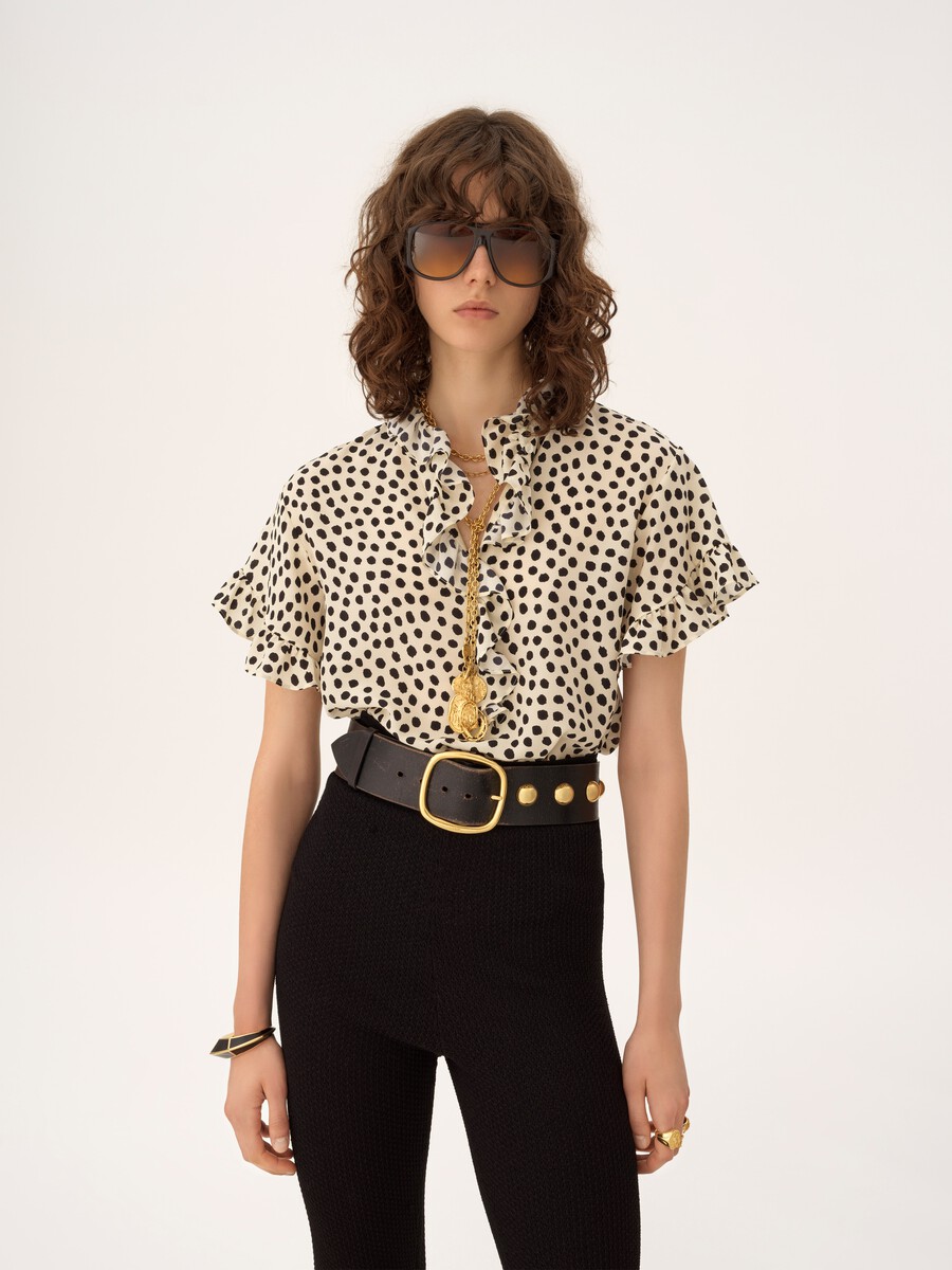 Short-sleeve ruffle top in cr&ecirc;pe de chine - 3