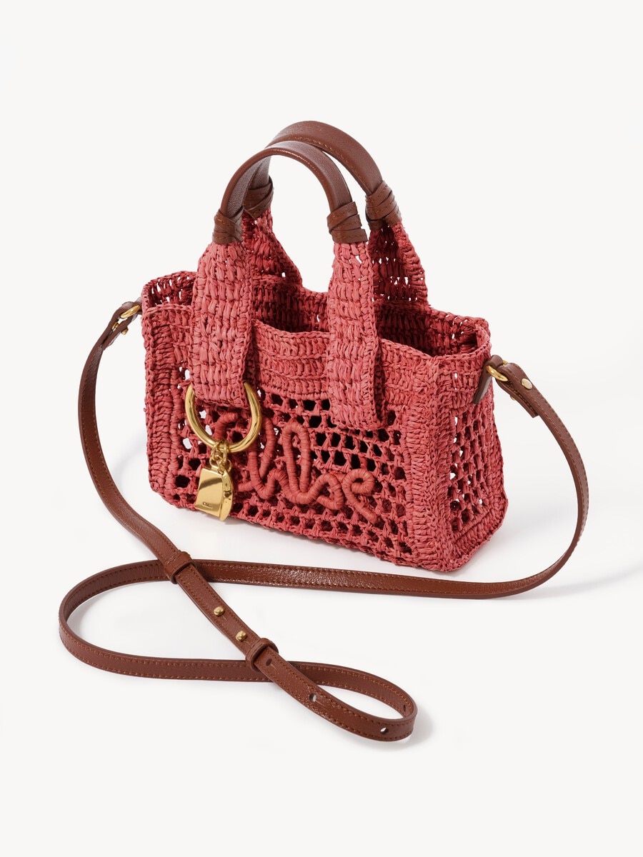 Minibolso tote Summer Banana East-West de rafia - 3