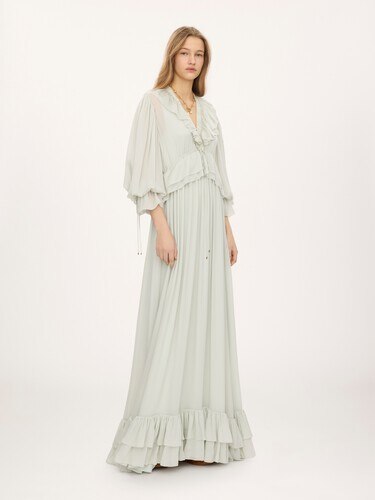 Gathered long dress in silk charmeuse - 3