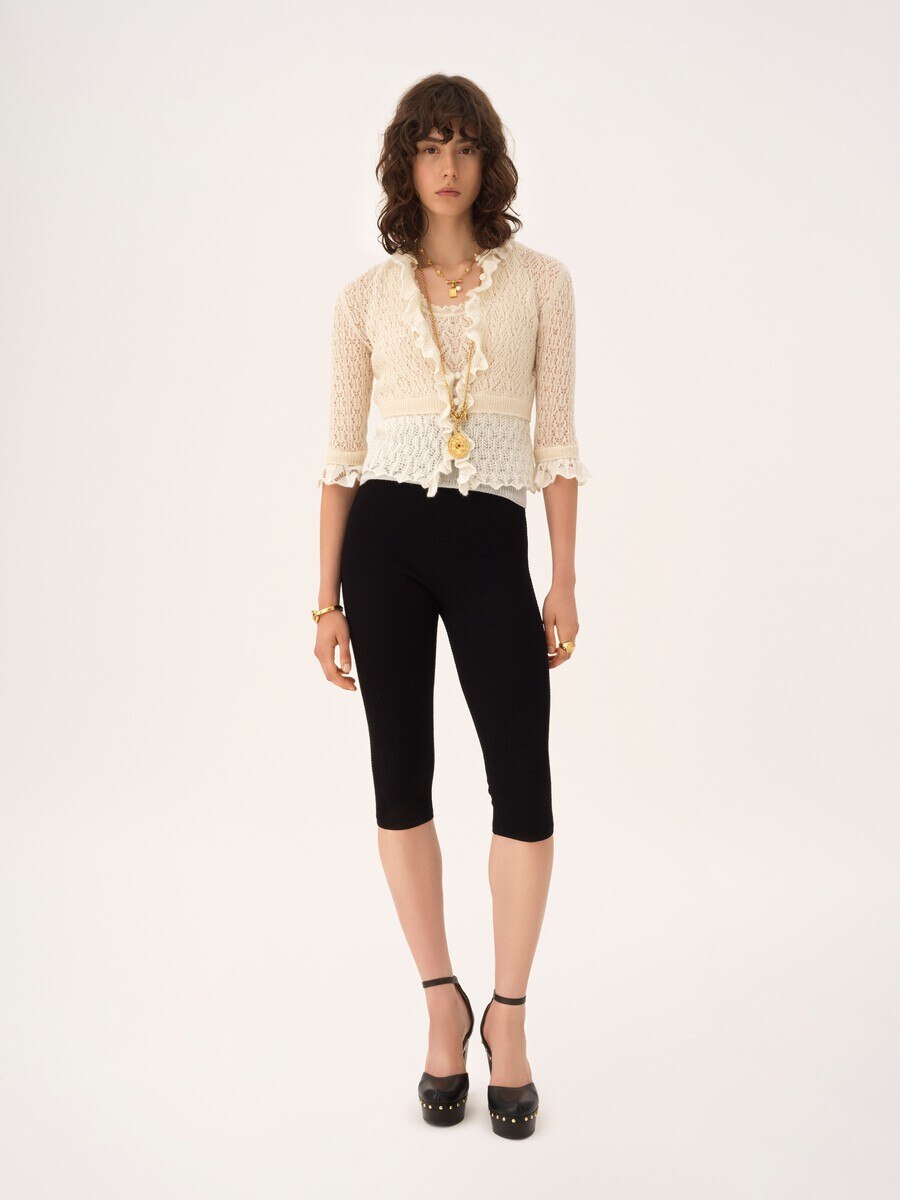 Cropped ruffle sweater in an alpaca wool & silk knit - 1
